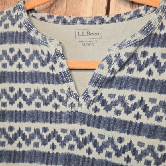L.L. Bean Navy and Cream Patterned Top 3/4 Length Sleeves Womens Medium - Picture 3 of 8
